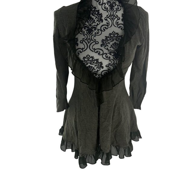 Guinevere Womens Ruffle Trim Striped Cardigan Sweater Jacket Size S - Picture 12 of 16